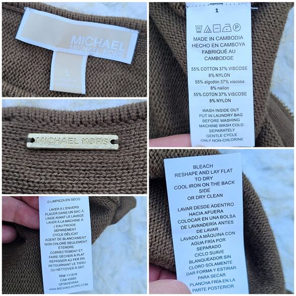 Brown Side Zip Sweater MMK Size Large Hi Low Round Hem Knit Top L Michael Kors - Picture 4 of 9